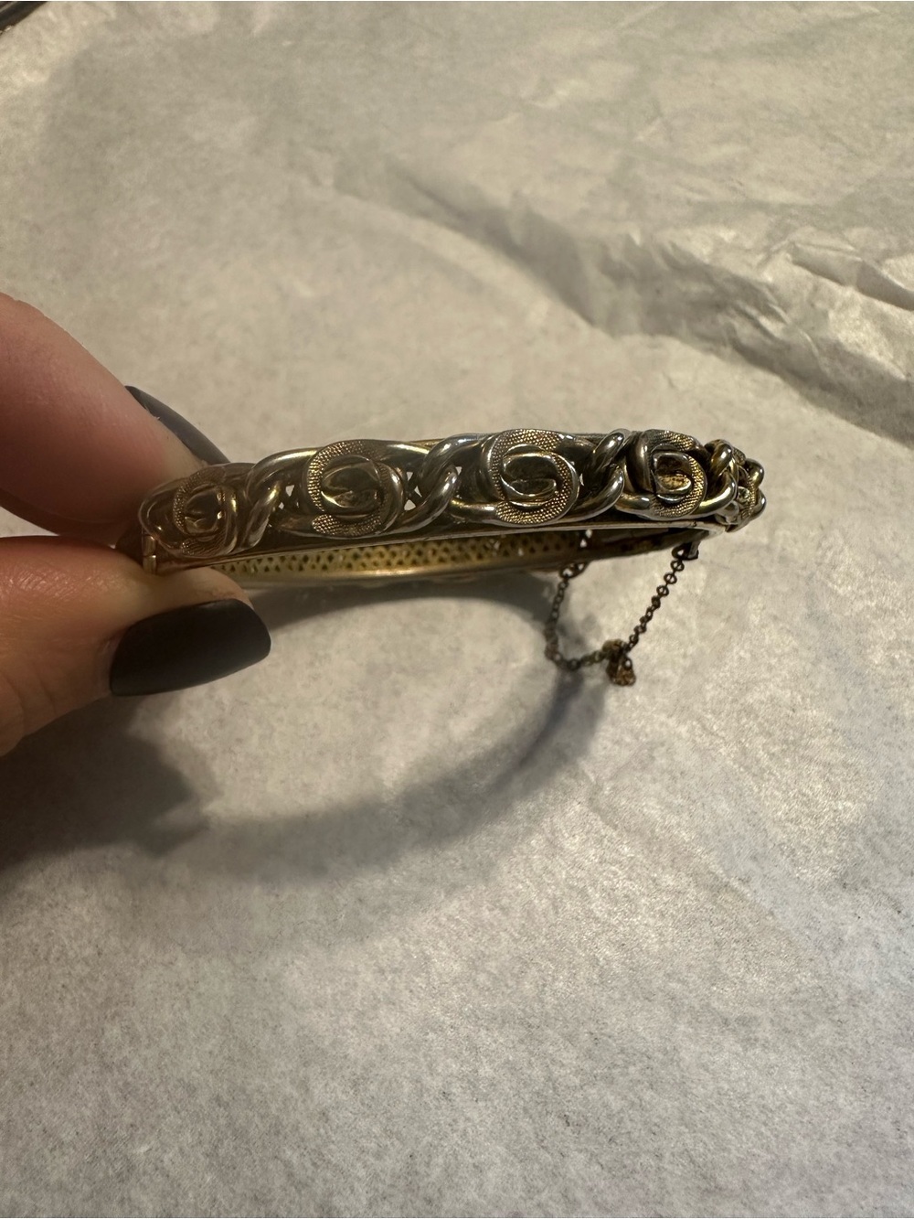 Hand Crafted Two-Tone Rose Chain Bangle Bracelet - Gold and Silver